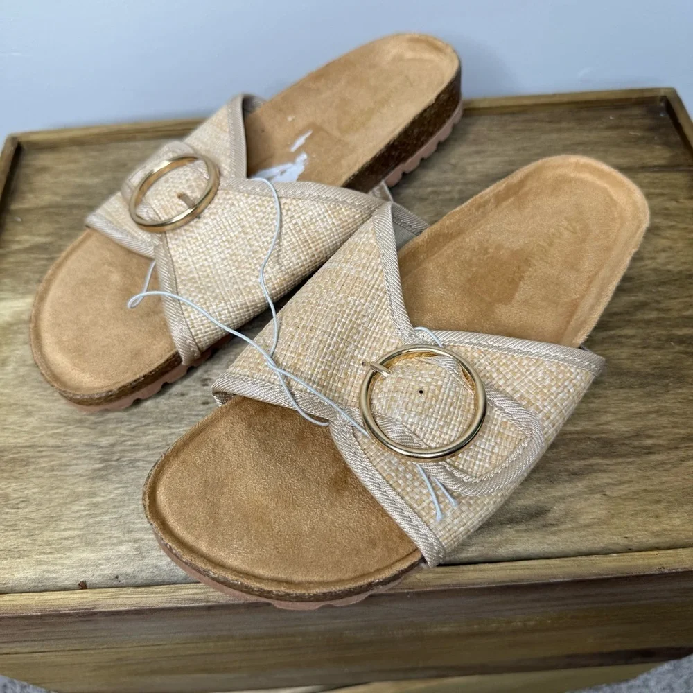 Stylish Cream Slide Sandals - Picture 2 of 8